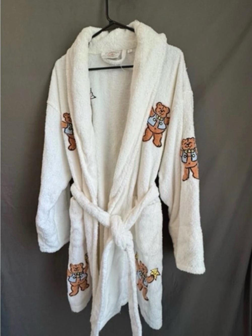 Plush White Kids Robe with Teddy Bear Print